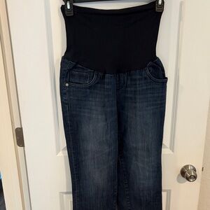 Maternity Dark Wash Blue Jeans with Navy Overband